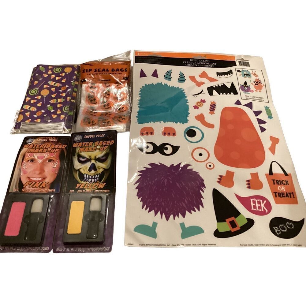 Bundle Of Halloween Makeup And Treat Bags Monster Cling Ons